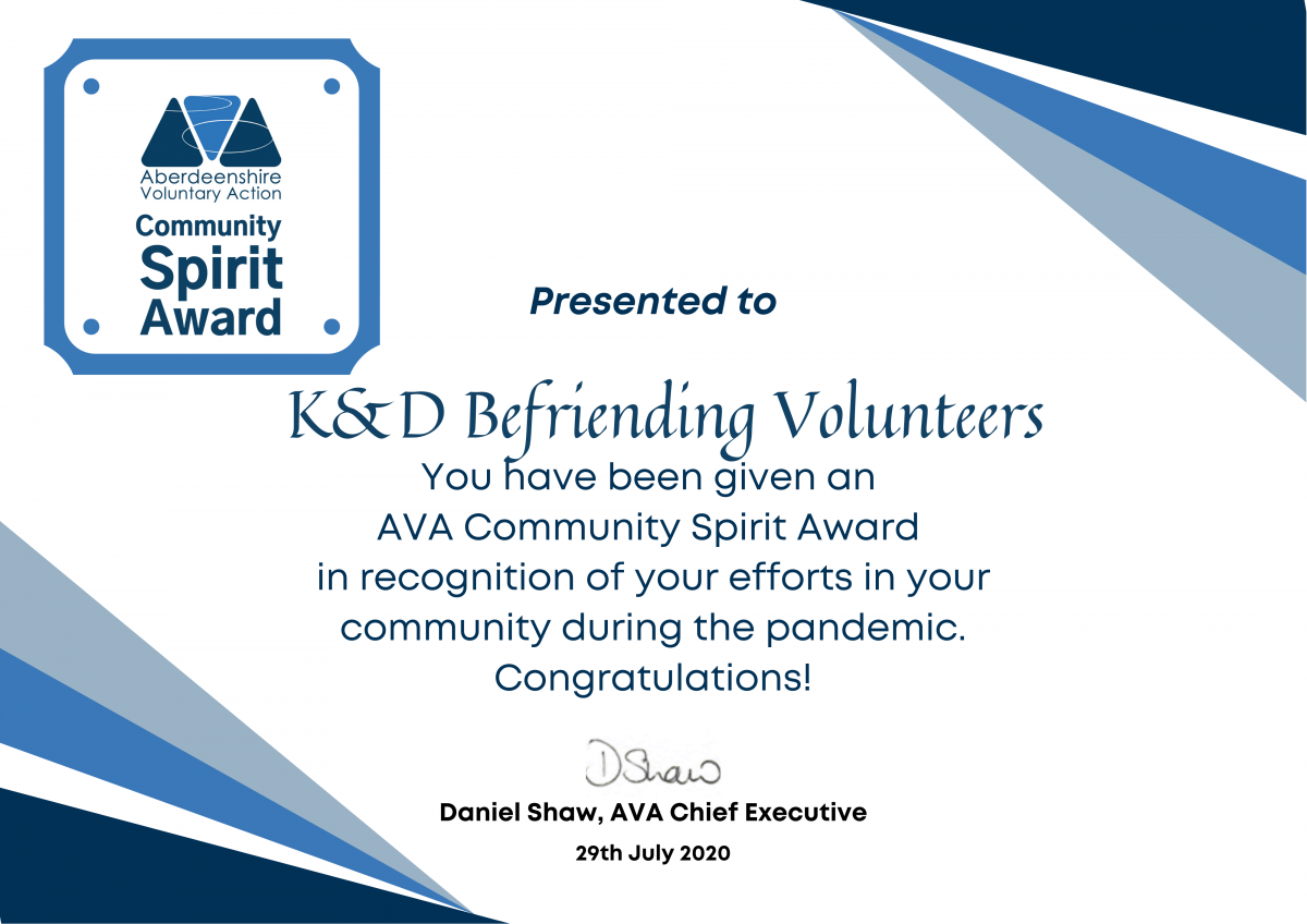 AVA Community Spirit Award Kincardine and Deeside Befriending